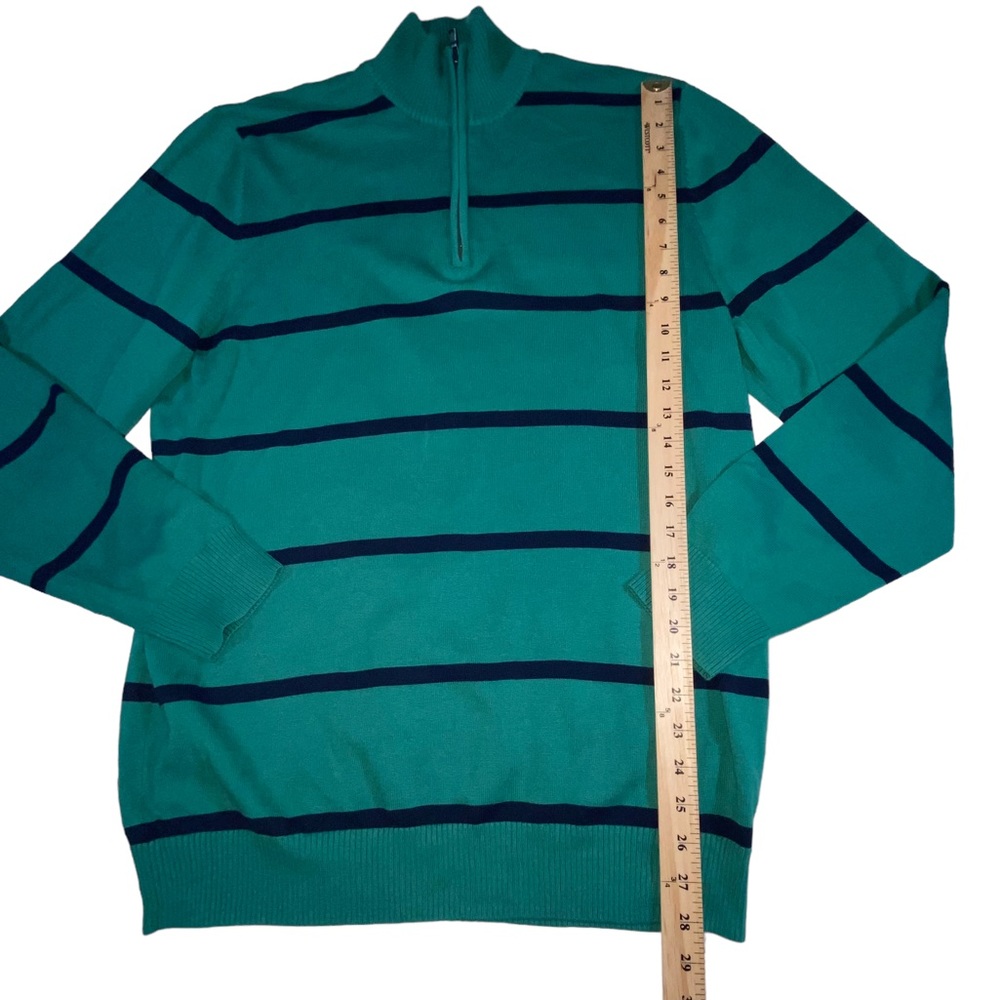 Old Navy 1/4 Zip Green Striped Mock Neck Lightweight Sweater - Men’s Large - Picture 3 of 12